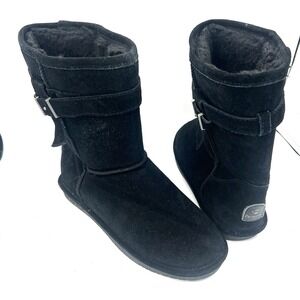 BEARPAW Val Women's Calf Suede Boots Black Comfort‎ - Strap